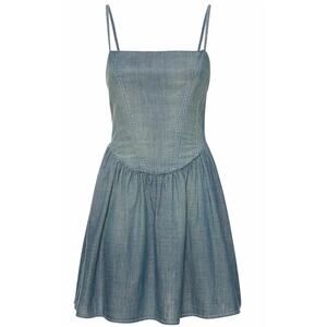 $395 RE/DONE Pam Chambray Gathered Dress Size: XS